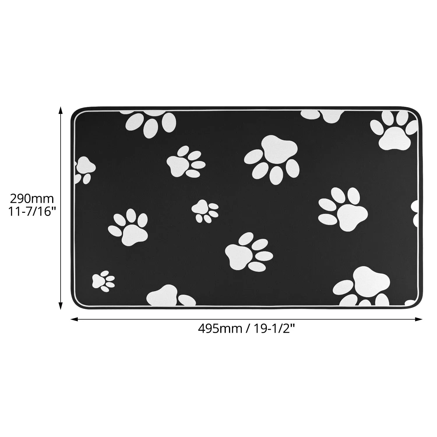 QWORK® 50x30cm Tappetino Assorbente per Alimentazione Animali Domestici, Tovaglietta per Cibo, Facile da Pulire, Antiscivolo, per Cani e Gatti, Nero - immagine 2