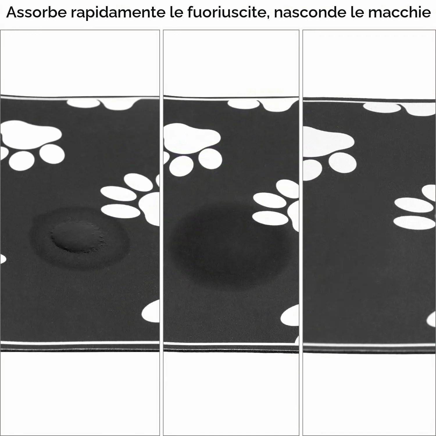 QWORK® 50x30cm Tappetino Assorbente per Alimentazione Animali Domestici, Tovaglietta per Cibo, Facile da Pulire, Antiscivolo, per Cani e Gatti, Nero - immagine 4