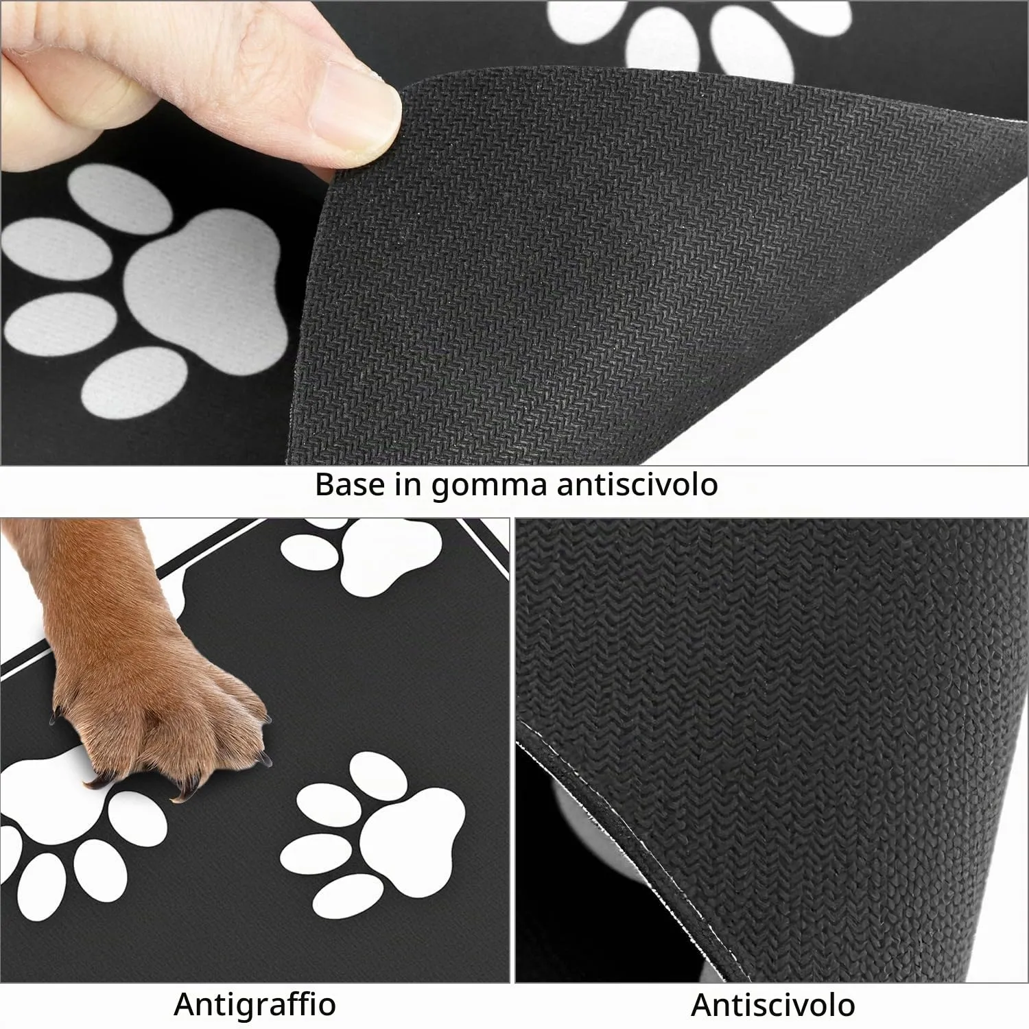 QWORK® 50x30cm Tappetino Assorbente per Alimentazione Animali Domestici, Tovaglietta per Cibo, Facile da Pulire, Antiscivolo, per Cani e Gatti, Nero - immagine 6