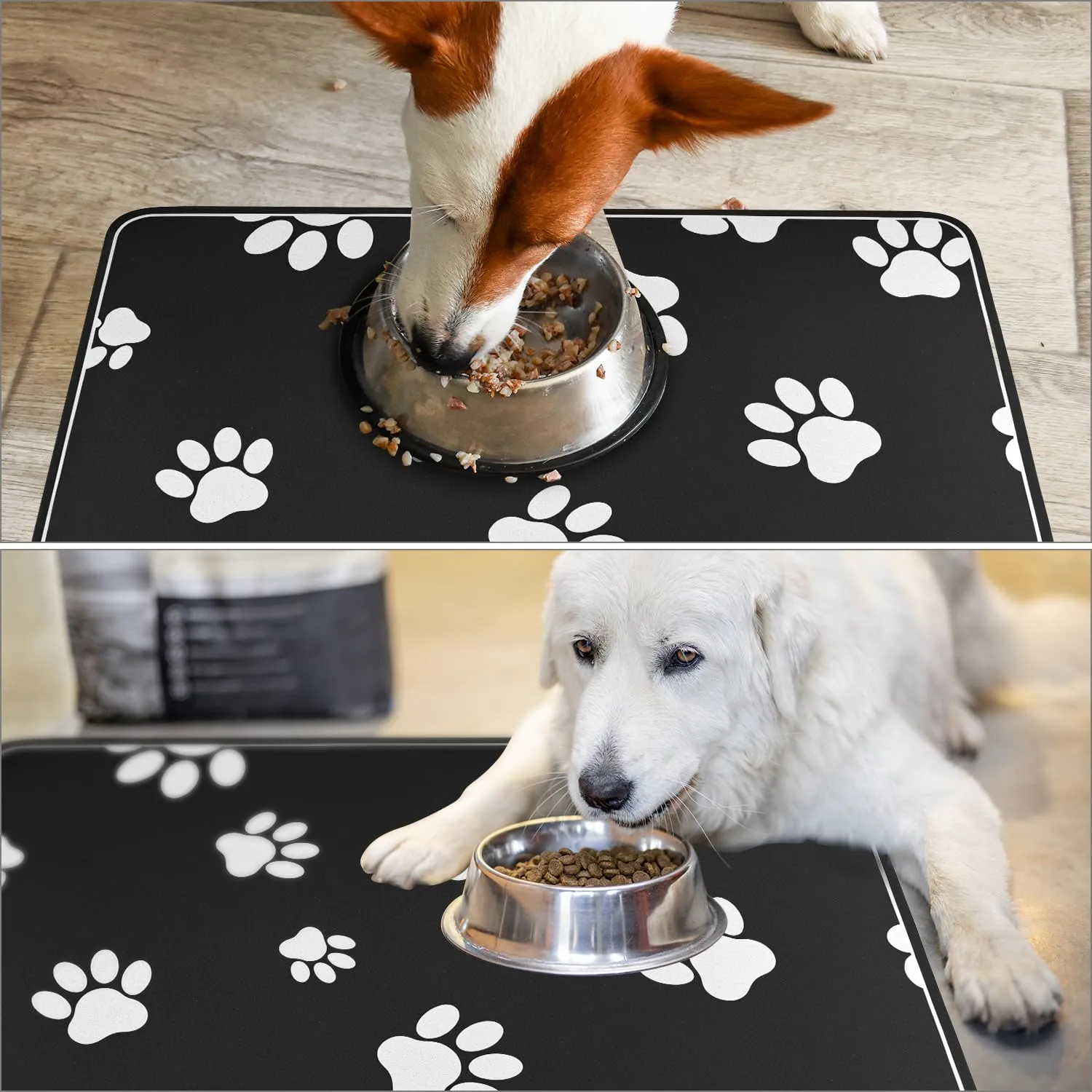 QWORK® 50x30cm Tappetino Assorbente per Alimentazione Animali Domestici, Tovaglietta per Cibo, Facile da Pulire, Antiscivolo, per Cani e Gatti, Nero - immagine 7