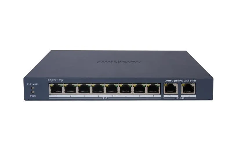 HIKVISION SWITCH L2 SMART MANAGED 8 GIGABIT RJ45 POE PORTS 2 GIGABIT RJ45 PORT 802.3AF/AT POE P - immagine 1