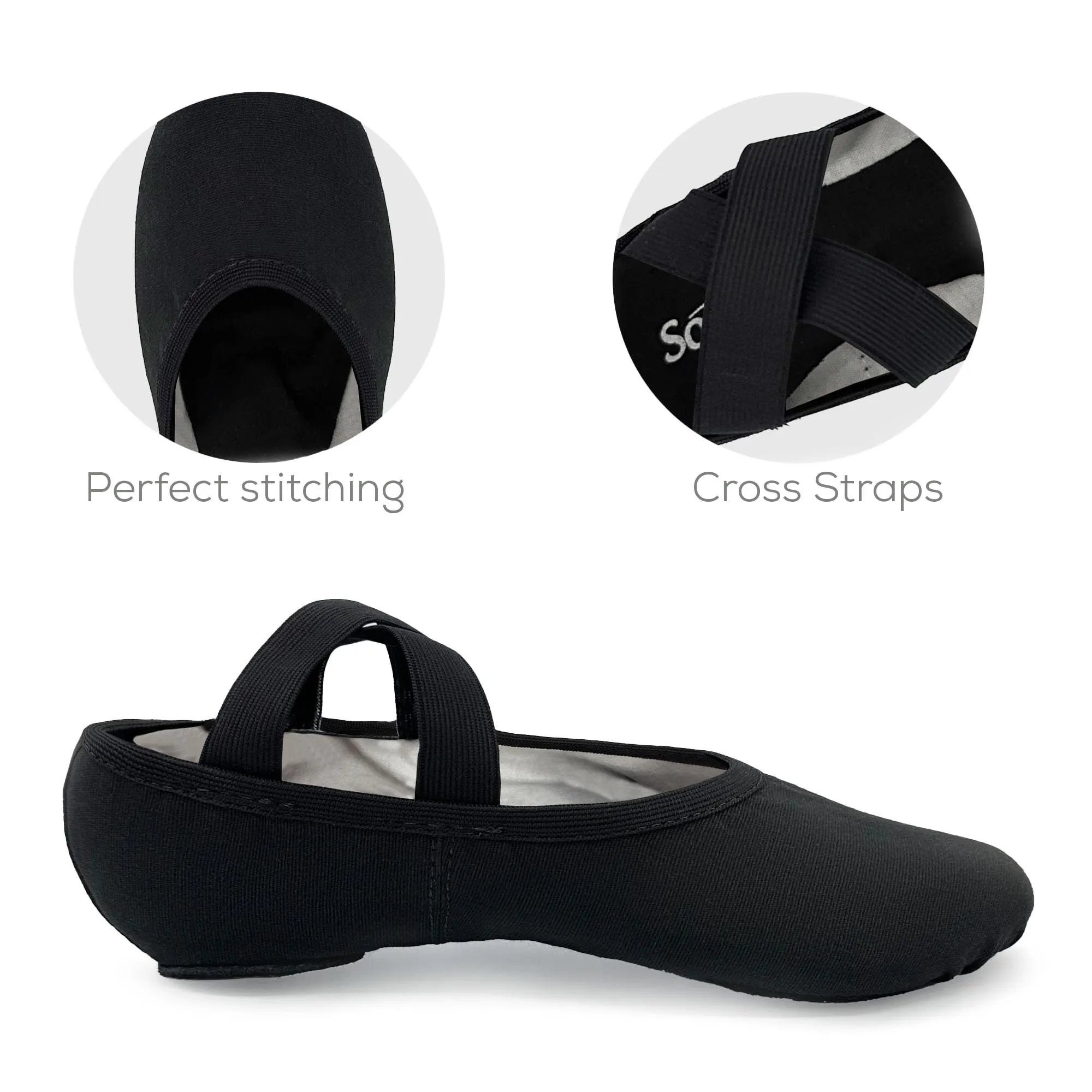 So Danca - SD16 Bliss, Scarpe da Ballo con Suola Divisa in Tela Elasticizzata per Adulti, Donne, Alte Prestazioni, nero, 38.5 EU Larga - immagine 2