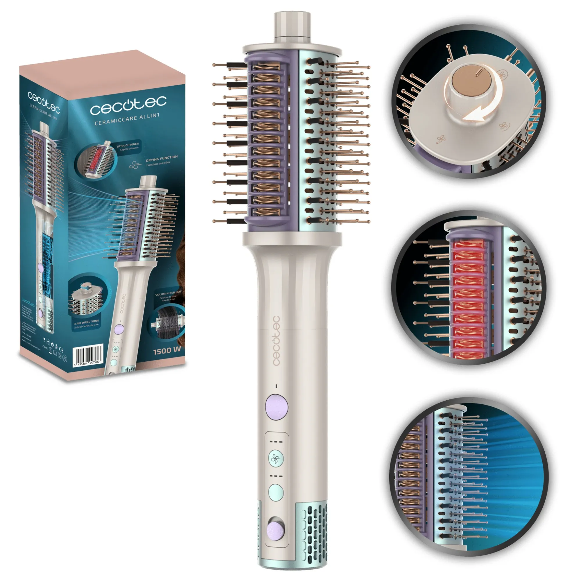 Cecotec CeramicCare Allin1 Spazzola ad aria calda Vapore Bianco 1500 W - immagine 1