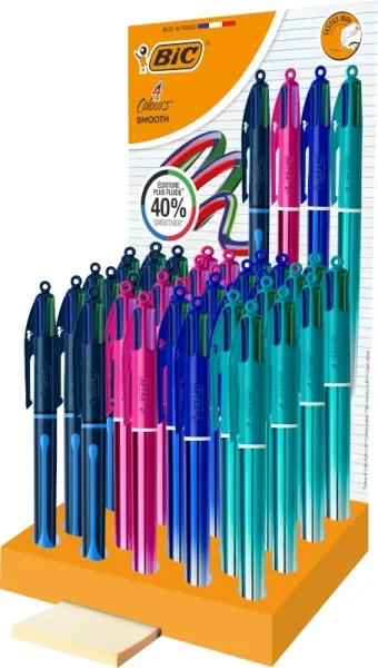Penna a sfera retrattile Bic 4 Colors Smooth Gradient and Drop con display - Punta media da 10 mm - Scrittura più fluida del 40% - 4 colori - immagine 1