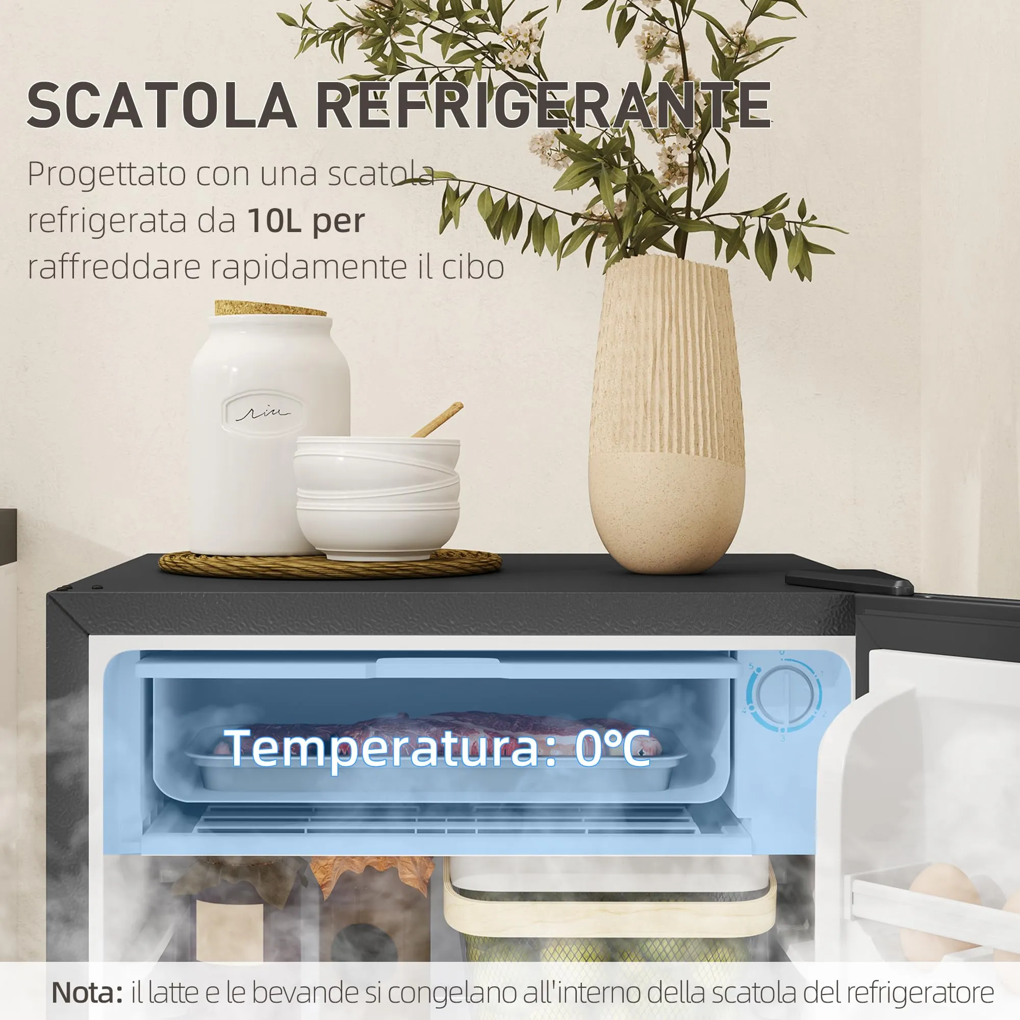 HOMCOM Frigorifero Piccolo 91L con Congelatore Classe E Argento e Nero - immagine 4