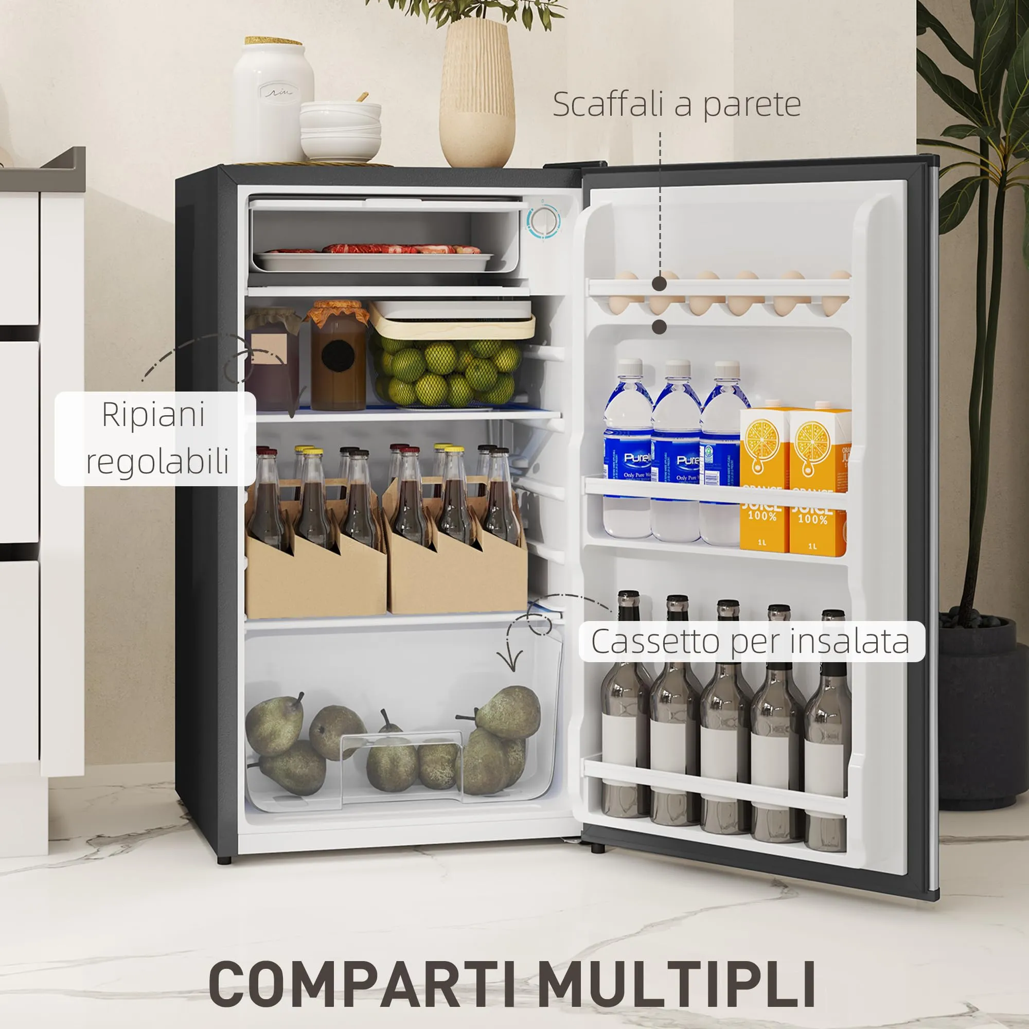 HOMCOM Frigorifero Piccolo 91L con Congelatore Classe E Argento e Nero - immagine 5