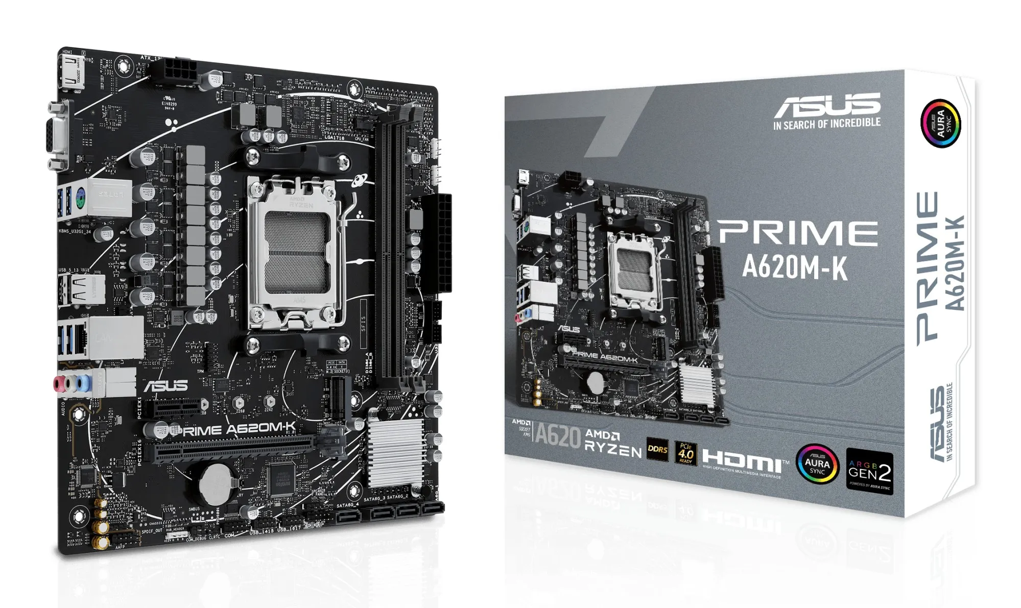 Scheda madre Asus Prime A620M-K AMD AM5 2x DDR5 - HDMI M.2 PCIe 4x SATA III USB 2.0 3.2 RJ-45 VGA fattore MicroATX - immagine 1