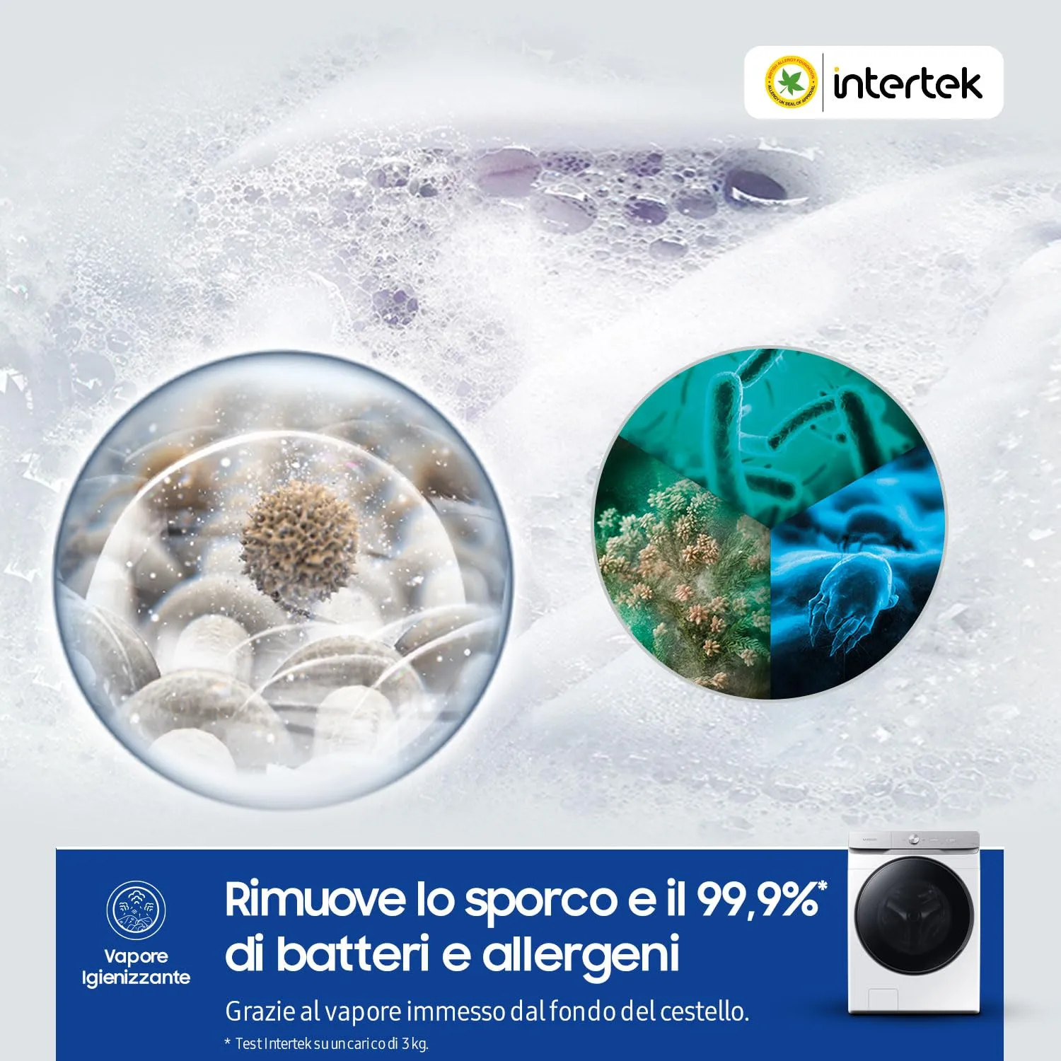 Samsung Lavatrice AI Control WF20DG8650BW/U3 Libera installazione, 20 Kg, Wifi, Ecobubble, AI Wash, Vapore Igienizzante, Carica Frontale, Corpo: Bianco, Oblò: Nero, 68,6l x 98,4h x 87,5p cm - immagine 3
