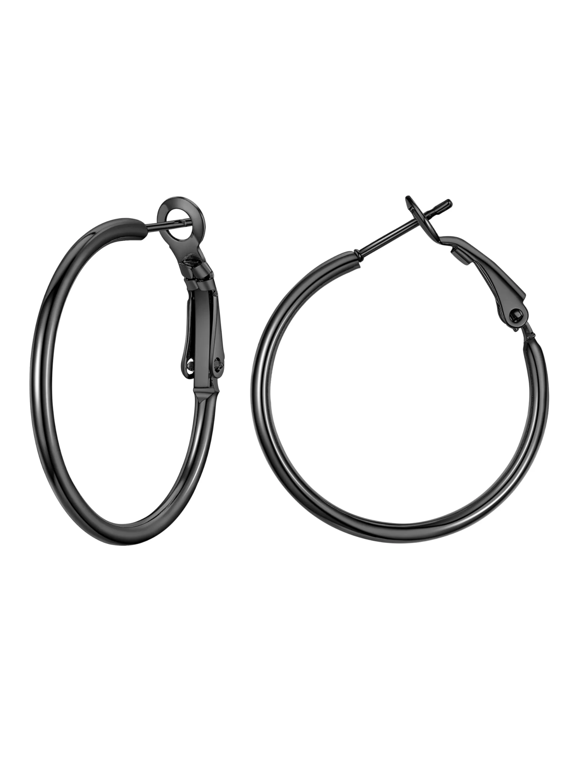 PROSTEEL Orecchini Cerchio Donna Grandi Sottili Semplici, Acciaio Inossidabile, Diametro 30 mm, Nero 1 Paio(Confezione Regalo) - immagine 1