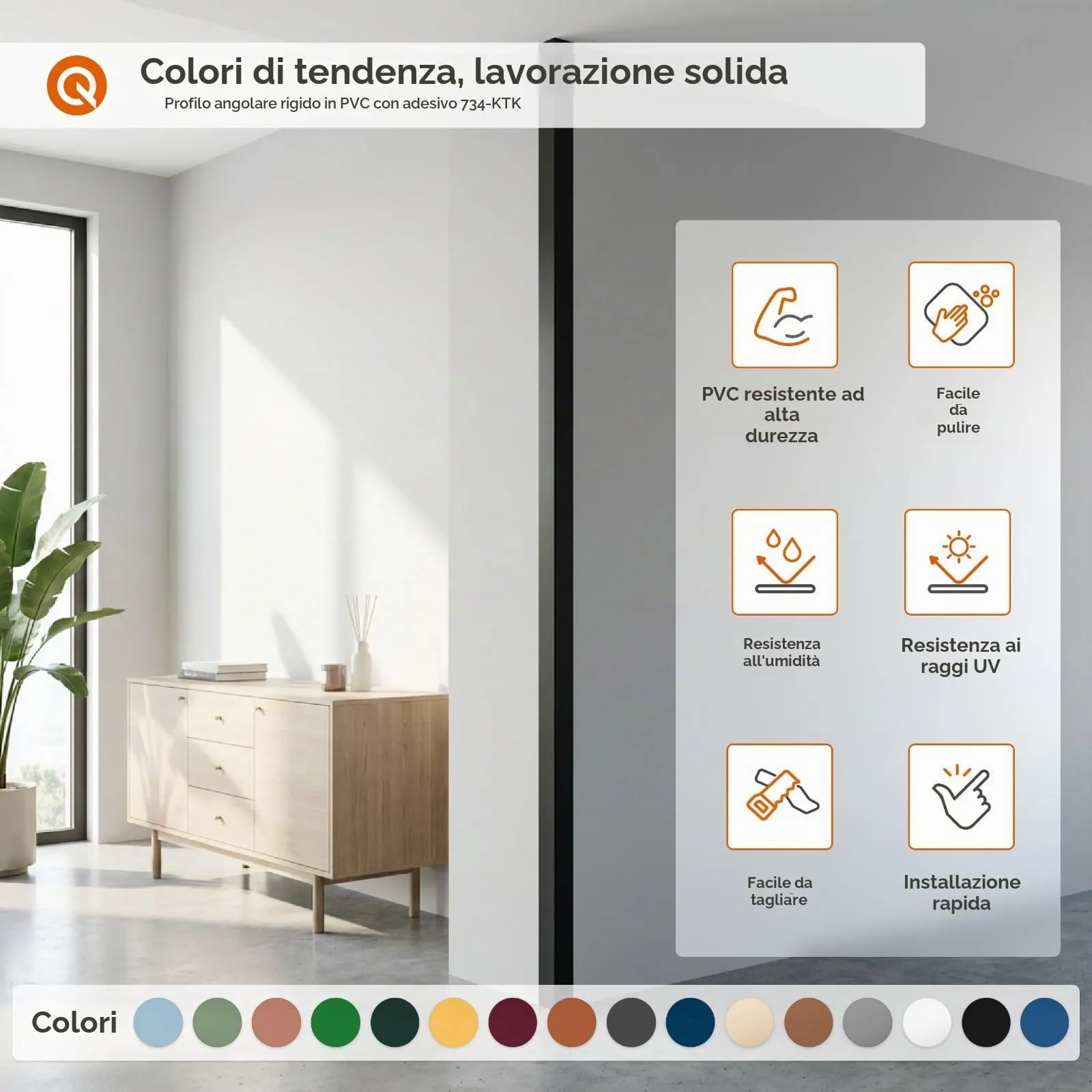 Quest Paraspigoli PVC 35x35 mm Autoadesivo - Bianco, 150 cm - immagine 5