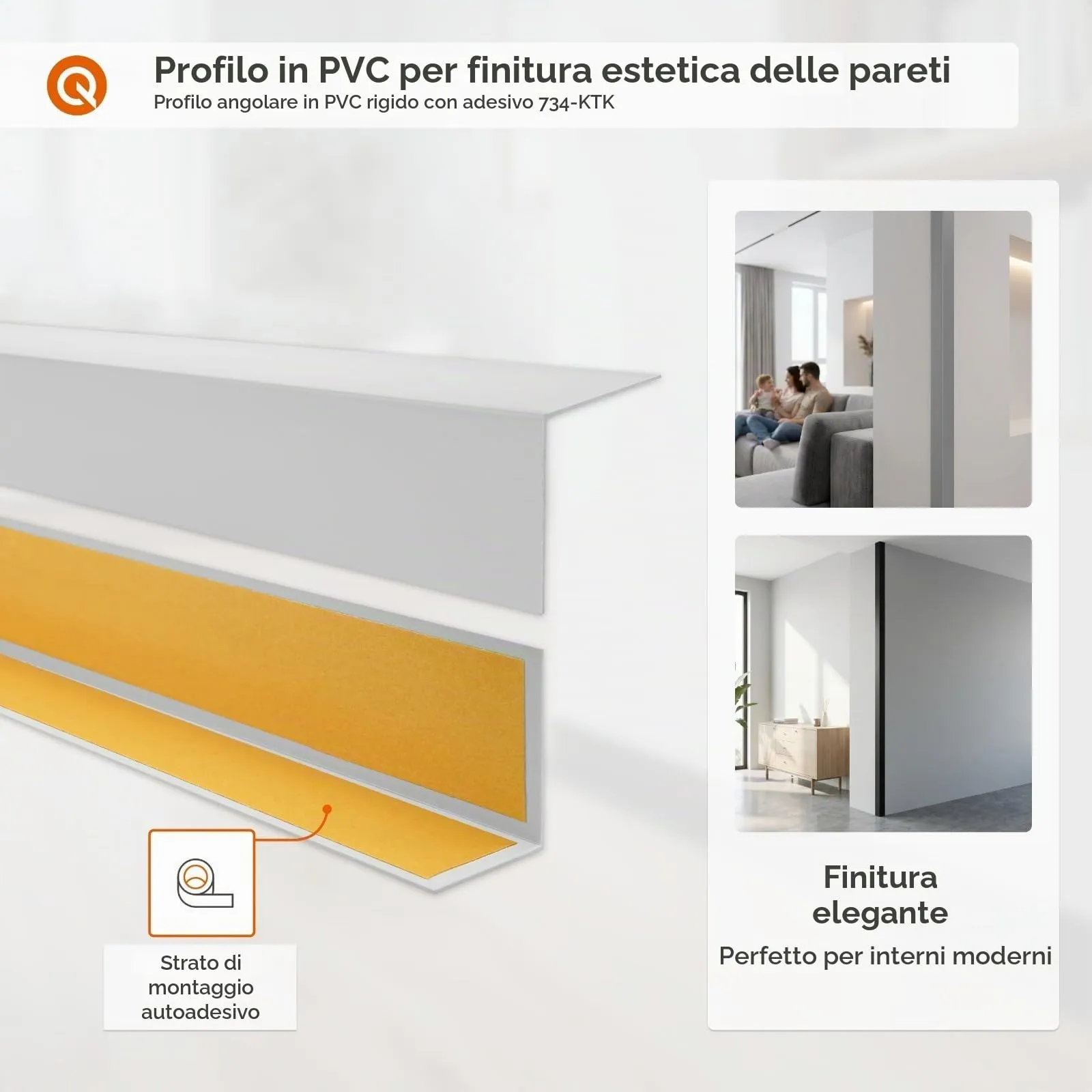 Quest Paraspigoli 15x15 mm PVC Rigido Autoadesivo - Bianco, 150 cm - immagine 2