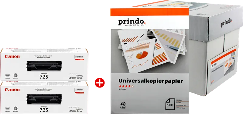 Canon Value Pack nero / Bianco 725 MCVP + Prindo carta universale 500 fogli - immagine 1