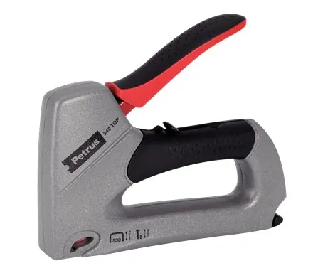 Petrus 295 Chiodatrice/cucitrice superiore in metallo - Per graffette da 530/6 a 14 mm e spilli da 8 a 15 mm - Regolazione potenza - Colore Grigio/Nero - immagine 1