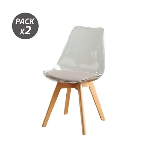 Muvip Confezione da 2 sedie di design D1000 - Gambe in legno massello - Cuscino imbottito sulla base - Bianco/Marrone - immagine 1