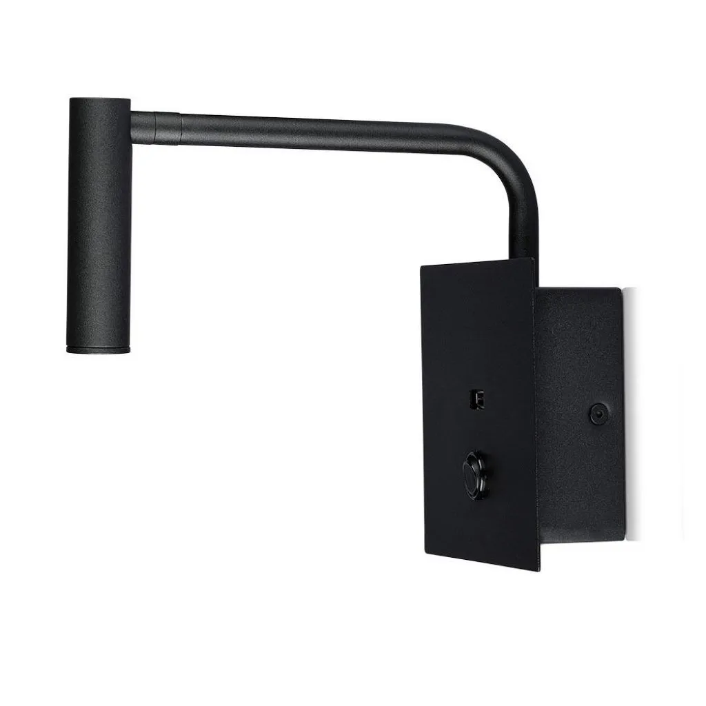 V-TAC Applique da Hotel per Lettura LED 3W con Interruttore Porta USB Colore Nero 3000K - immagine 1