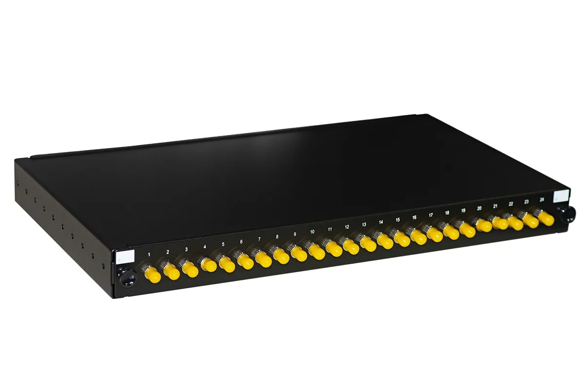 Pannello Fibra Ottica 19 Con 24 Adattatori St Simplex Om4 Profondita' 250 Mm Con Pigtail Installati Colore Nero - immagine 1