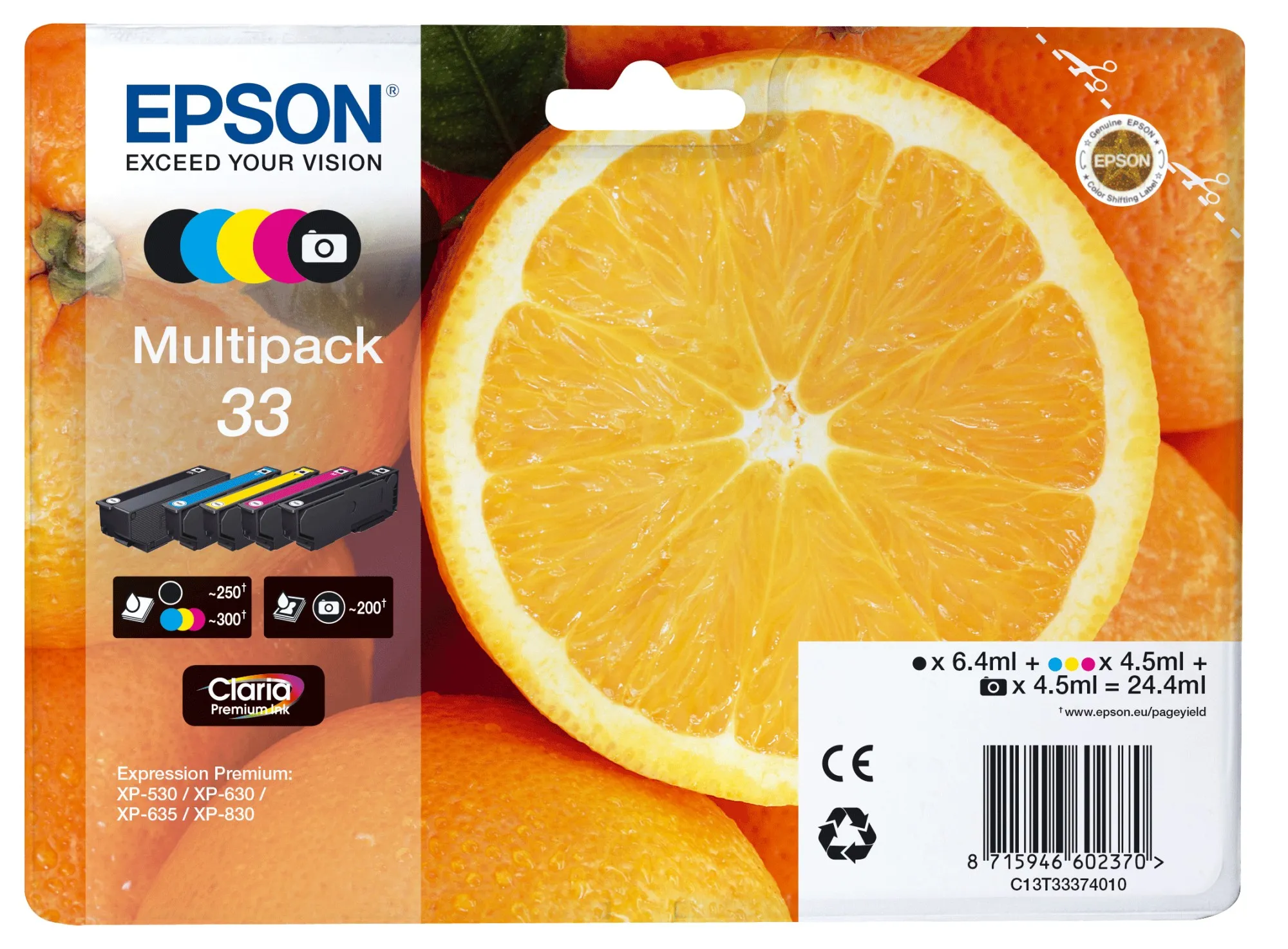 ORIGINALE Epson Multipack nero / ciano / magenta / giallo C13T33374010 33 5 cartucce d'inchiostro: T3331 + T3341 + T3342 + T3343 + T3344 - immagine 1