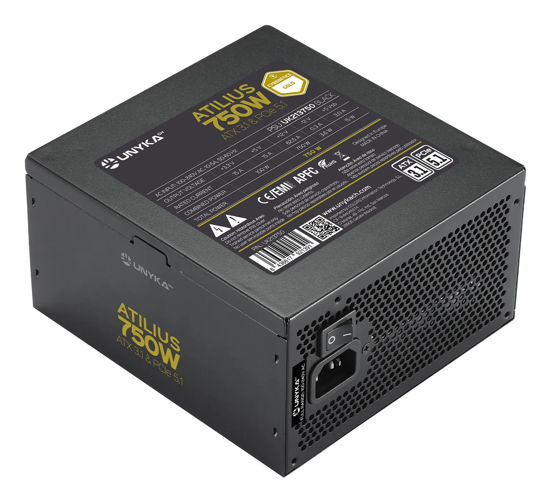 UNYKAch UK213750 alimentatore per computer 750 W 18+10 pin ATX ATX Nero - immagine 1
