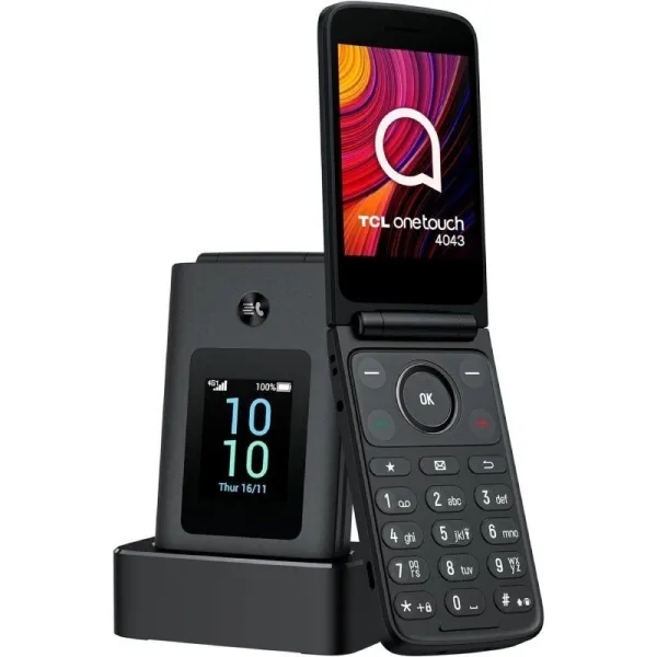 Telefono cellulare TCL One Touch 4043 Schermo principale 3.2 Schermo secondario 1.77 Bluetooth 5.0 - Fotocamera 2MP - Base di ricarica - Colore grigio scuro - immagine 1