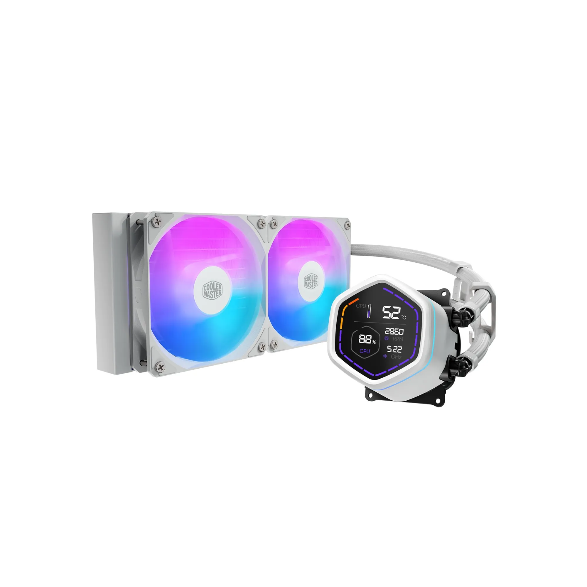 Kit di raffreddamento a liquido Cooler Master Masterliquid Core Nex Digital 240 ARGB - Display LED digitale da 21 - Bianco - immagine 1