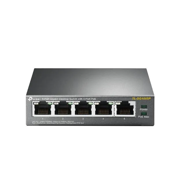 Tp-Link 5-porte Gigabit 4-porte POE 5 RJ45 Including 4 POE 56W POE Power Supply Steel Case TL-SG1005P - immagine 1