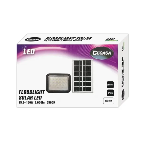 Faretto LED solare Cegasa Floodlight 2000lm 6500K - Pannello solare integrato 5V-15W - Autonomia fino a 12h - Resistenza IP65 - immagine 1