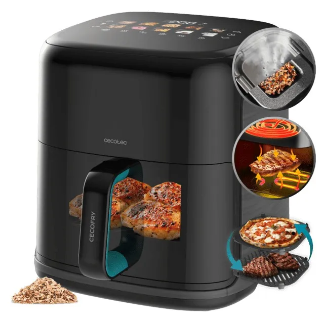 Cecotec Cecofry and Grill Smokin'Prime 6500 Freidora de Aire con Doble Resistencia - 2200W - Capacidad 6.5L - Temperatura Regulable - Grill - Ahumador - Ventana de Visualizacion - Color Negro - immagine 1