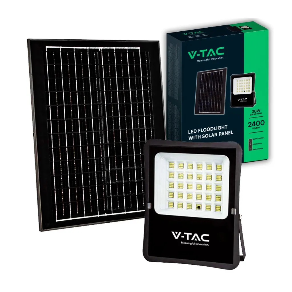 V-TAC Faro LED con Telecomando e Pannello Solare 20W 4000K - immagine 1