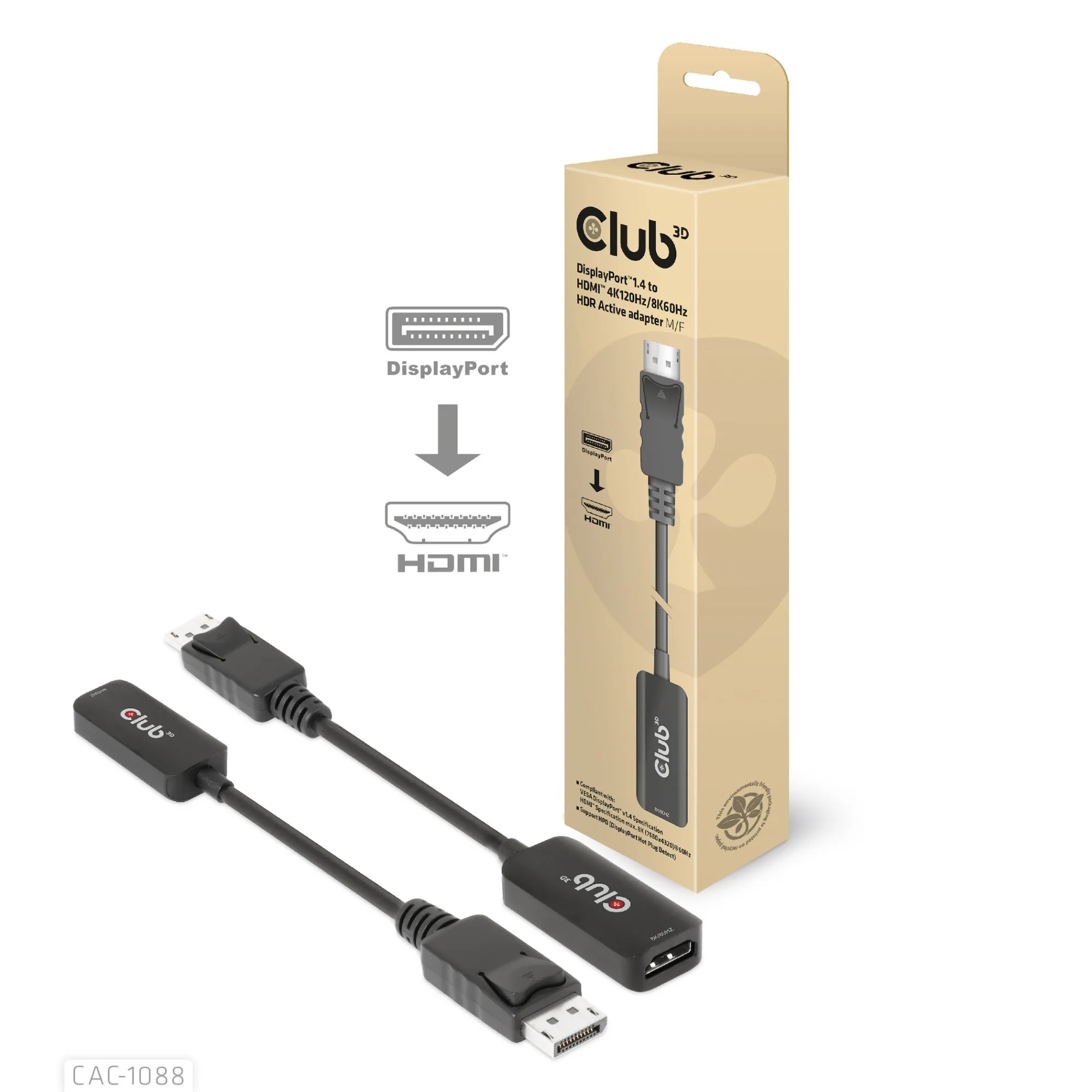 Club 3D Adattatore Displayport 1.4 To Hdmi 4K 120Hz M/F - immagine 1