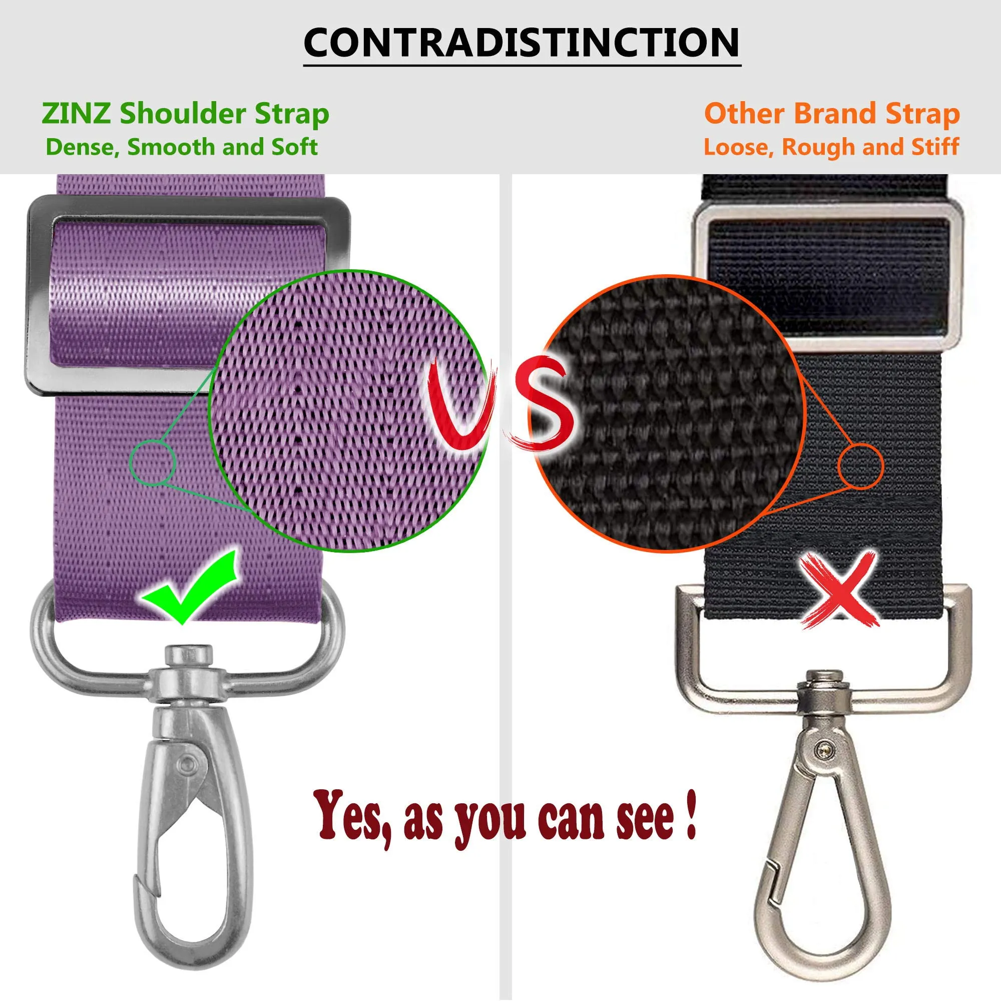 ZINZ Shoulder Strap, 57" Padded Adjustable Shoulder Bag Straps Replacement for Bags with D-ring (P01U01) - immagine 3