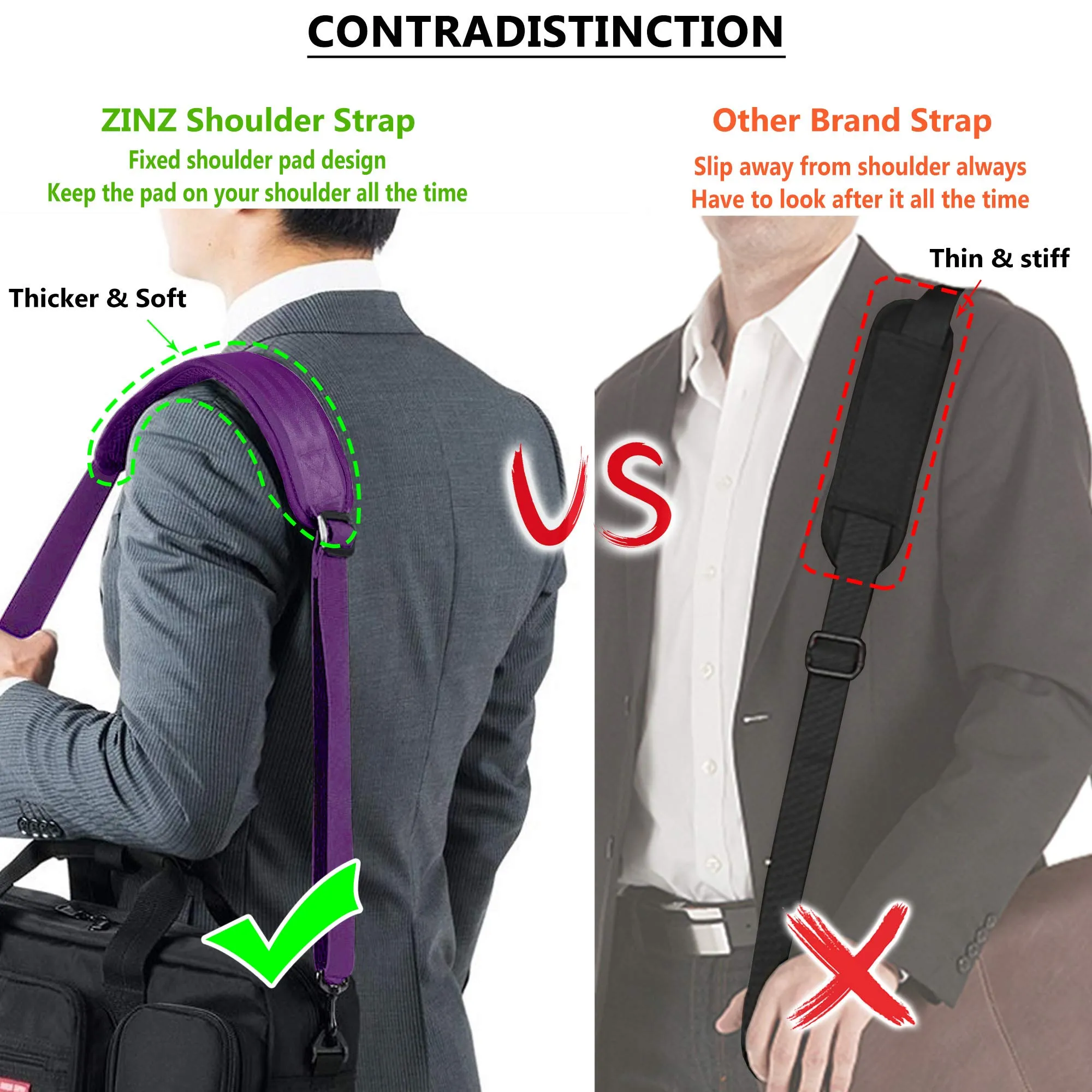 ZINZ Shoulder Strap, 57" Padded Adjustable Shoulder Bag Straps Replacement for Bags with D-ring (P01U01) - immagine 4