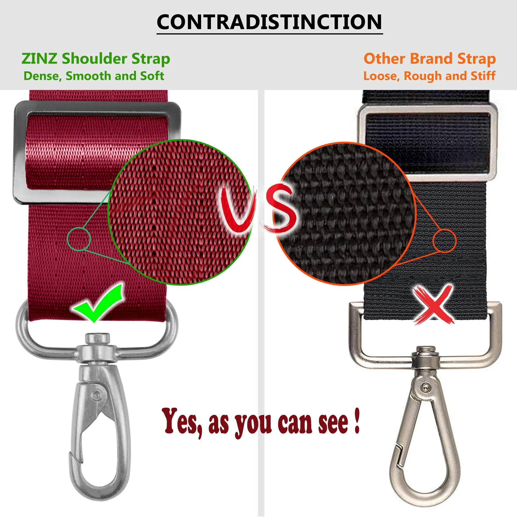 ZINZ Shoulder Strap, 57" Padded Adjustable Shoulder Bag Straps Replacement for Bags with D-ring (R01D01) - immagine 3