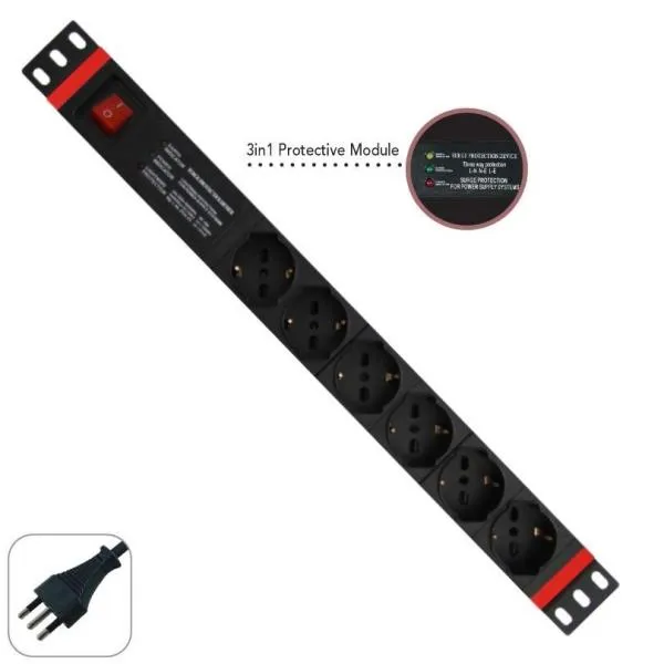 Wp Europe Multipresa 19 Pollici 1U Con 6 Prese Universali Interruttore Luminoso. Modulo Di Protezione E Spina Italiana WPN-PDU-I06-06 - immagine 1