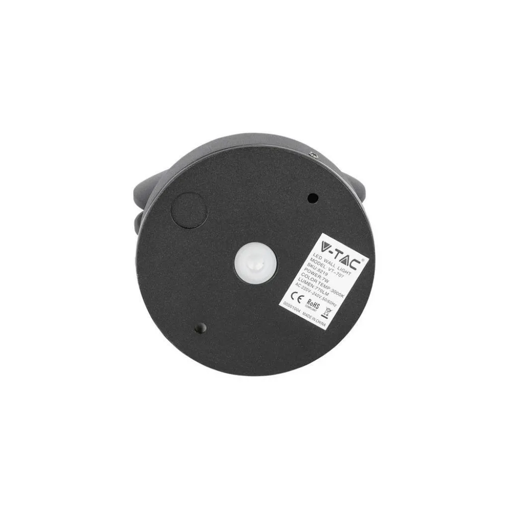 V-TAC Lampada LED da Muro Arrotondata 7W 110LM/W Fascio Luminoso a 360° Colore Nero 3000K IP65 - immagine 1