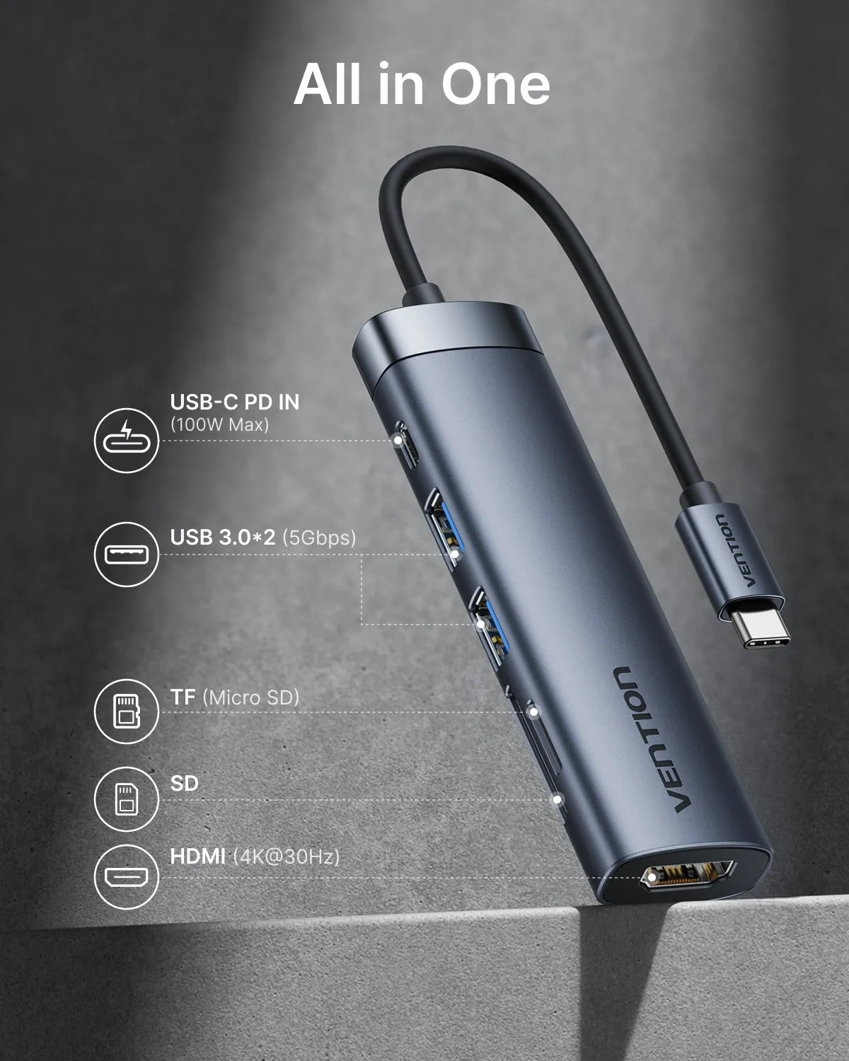 Vention ADKB0 hub di interfaccia Grigio - immagine 1