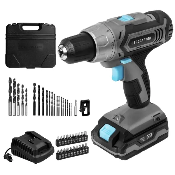 Trapano avvitatore a batteria Cecotec CecoRaptor Perfect Drill 2020 Advance - Coppia 46 Nm - 1550 giri/min - Blocco mandrino automatico - Batteria 2Ah 20V - Luce LED - Accessori inclusi - Nero e grigio - immagine 1