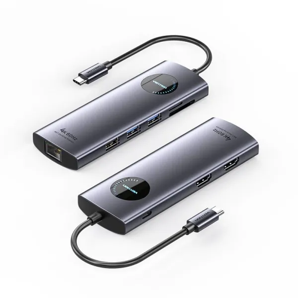 Vention Docking Station 9 in 1 USB-C a 2xHDMI/2xUSB3.0/USB 2.0/RJ45/SD/TF/PD 100W - 015m - Colore Grigio - immagine 1