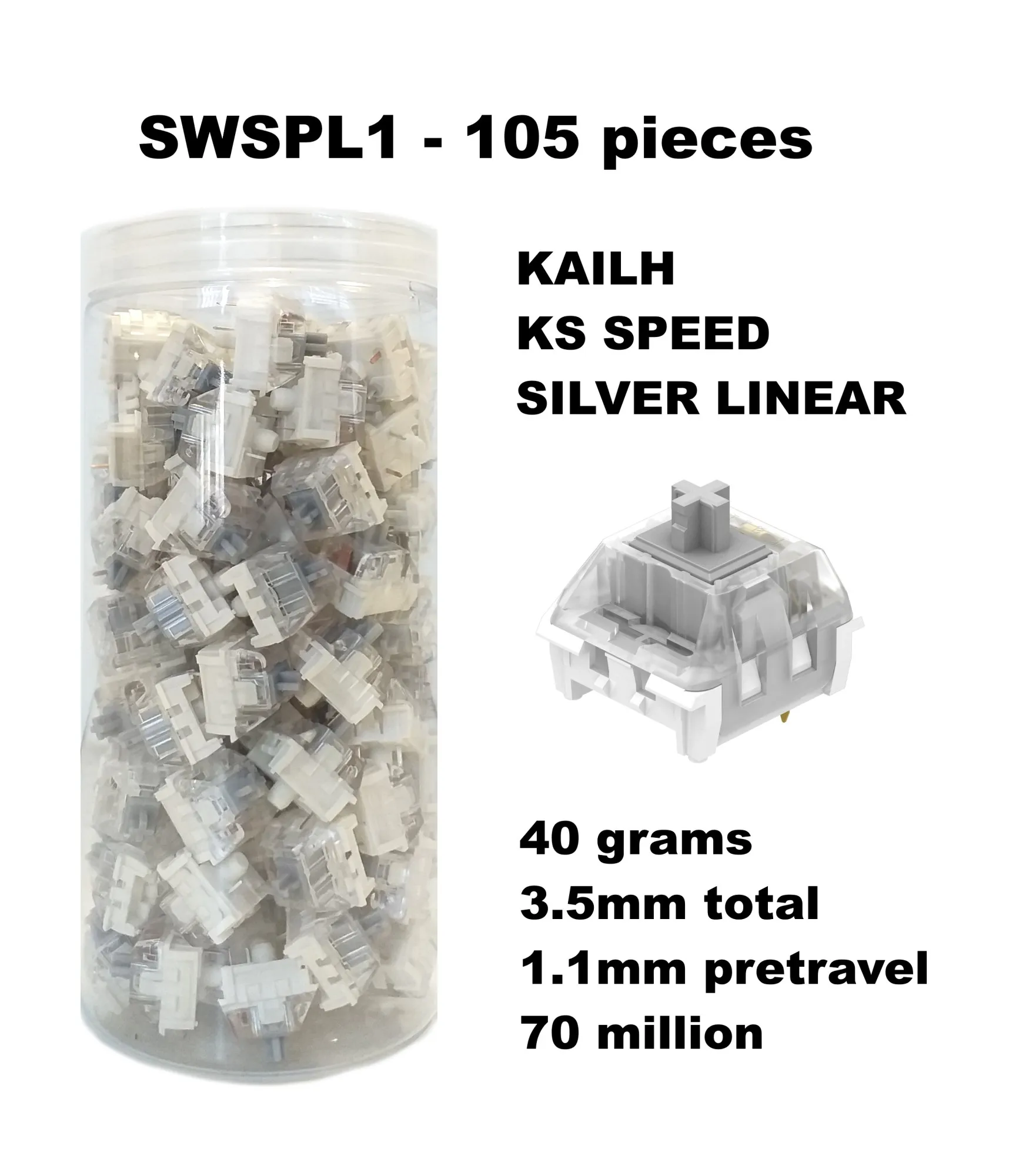 Set 105 Sottotasti Switches Kailh Ks Speed Silver Linear - immagine 1