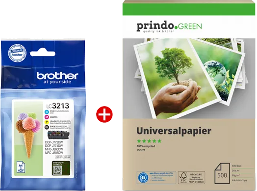 ORIGINALE Brother Value Pack nero / ciano / magenta / giallo LC3213 MCVP + Prindo Green Recyclingpapier 500 Blatt - immagine 1