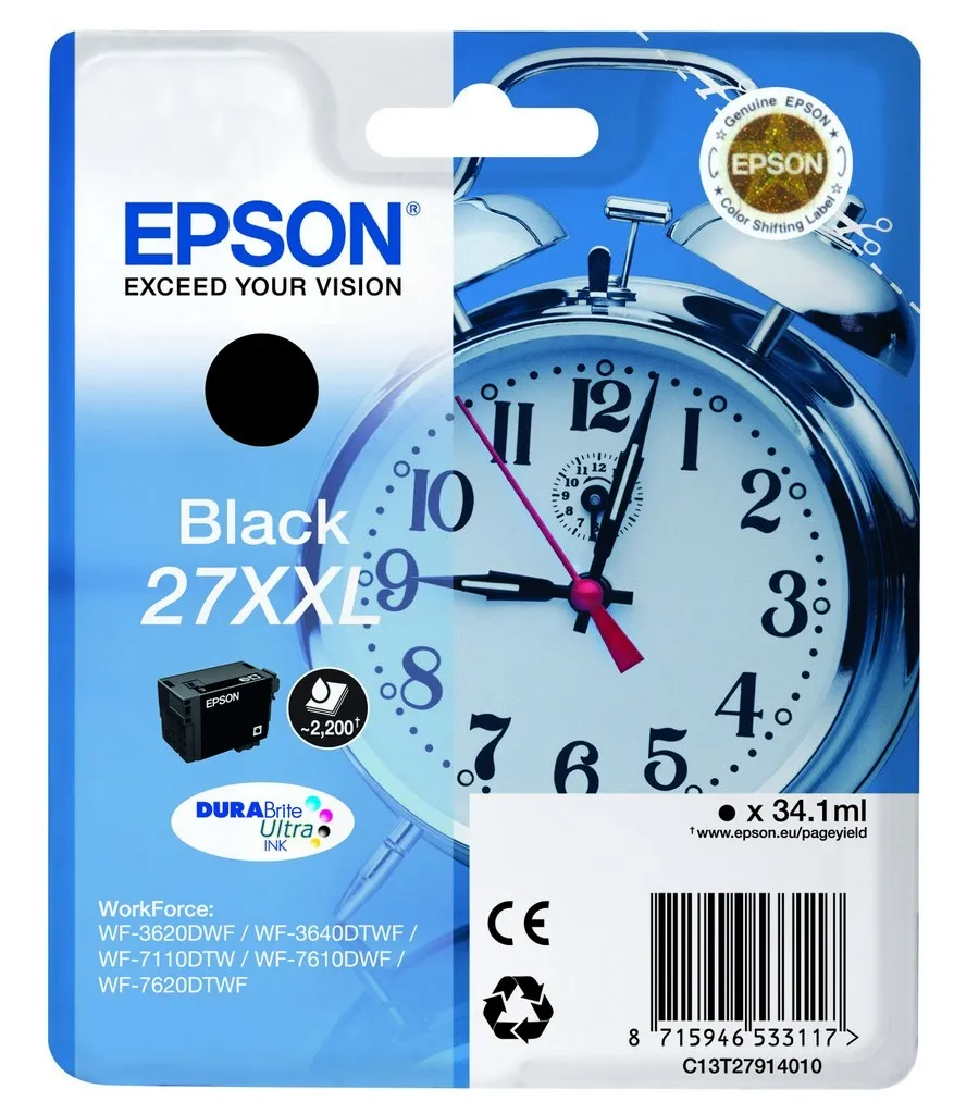 ORIGINALE Epson Cartuccia d'inchiostro nero C13T27914012 27 XXL 2200 pagine 341ml XXL - immagine 1
