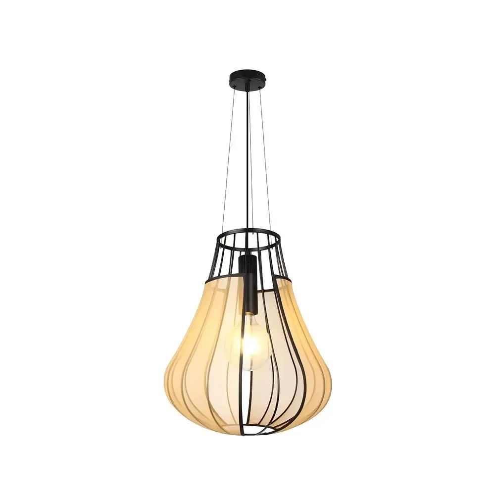 E27 Decorative Hanging Pendant (D420*H500Mm) Matt Black Body+Beige - immagine 1