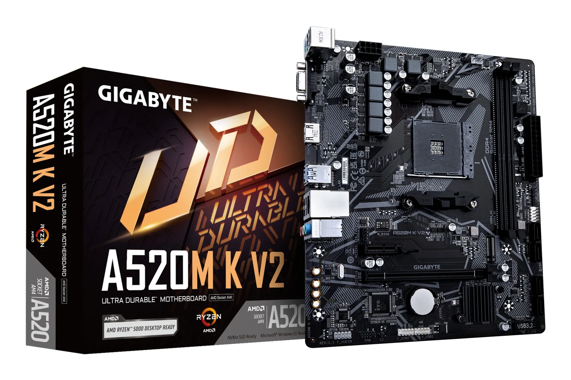 GIGABYTE Scheda madre A520M K V2 - Supporta CPU AMD Ryzen serie 5000 AM4 fino a 5100MHz DDR4 (OC) PCIe Gen3 x4 M.2 LAN GbE USB 3.2 Gen 1 - immagine 1
