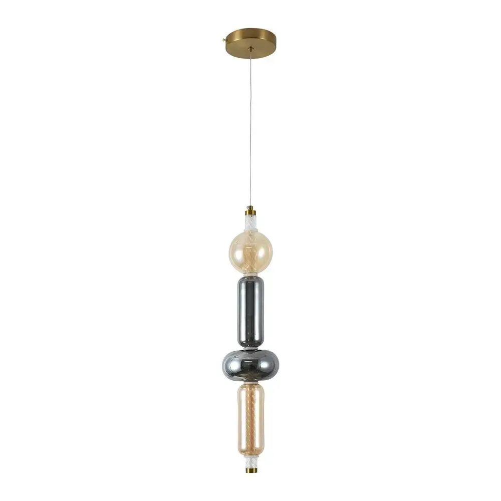 V-TAC Lampadario LED a Sospensione 10W Metallo e Vetro Nero Finiture Ambrate 3000K - immagine 1