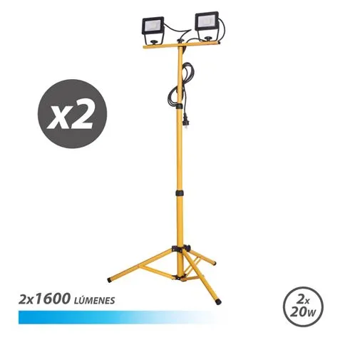 Faretto LED Elbat con treppiede 2 x 20W - 1600 lumen - Luce fredda 6500K - Cavo 3m - IP65 per uso esterno - immagine 1
