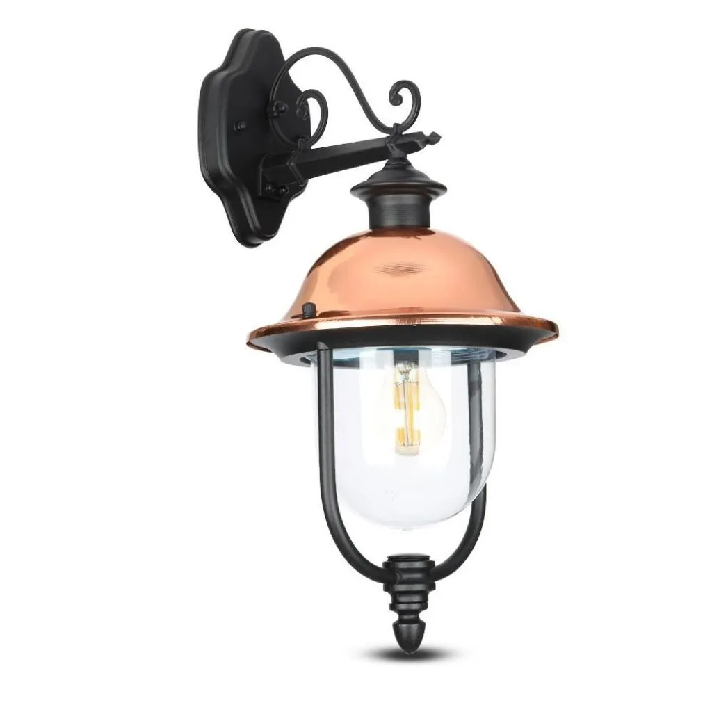 V-TAC Lampada LED da Muro a Lanterna con Portalampada E27 (Max 60W) Rivolta Verso il Basso Colore Nero e Calotta in Rame IP44 - immagine 1