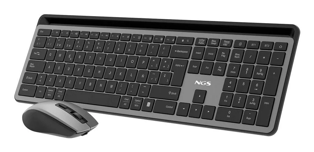 NGS ECLIPSE tastiera Mouse incluso Casa/ufficio RF senza fili + Bluetooth QWERTY Inglese Grigio - immagine 1