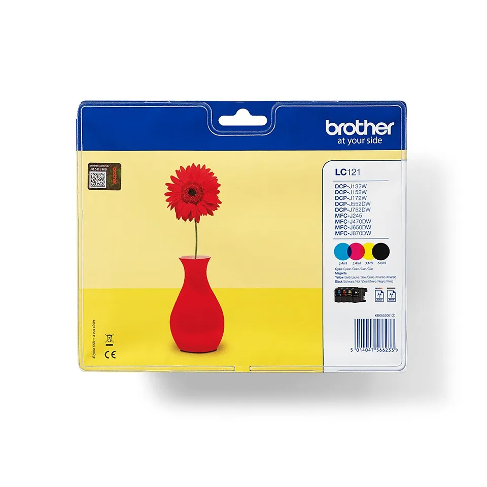 ORIGINALE Brother Multipack nero / ciano / magenta / giallo LC-121 LC121VALBPDR 300 pagine 4 cartucce di inchiostro LC121: BK+C+M+Y - immagine 1