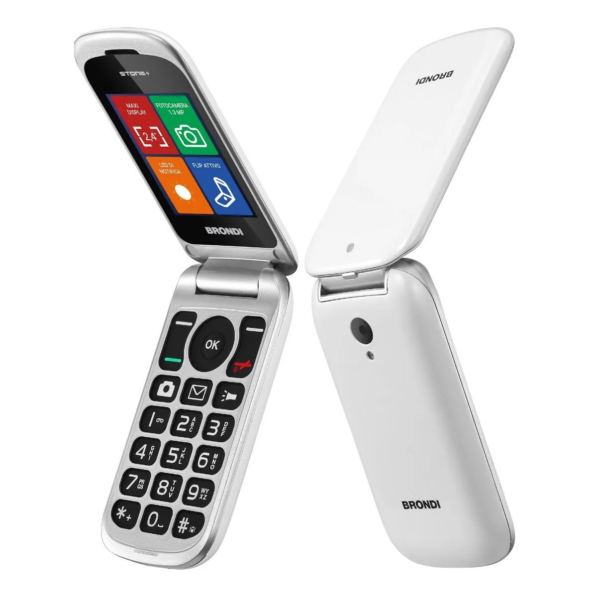 Brondi Cellulare Stone+ Clamshell Dual Sim 24 Gsm Quadri Band Bianco - immagine 1