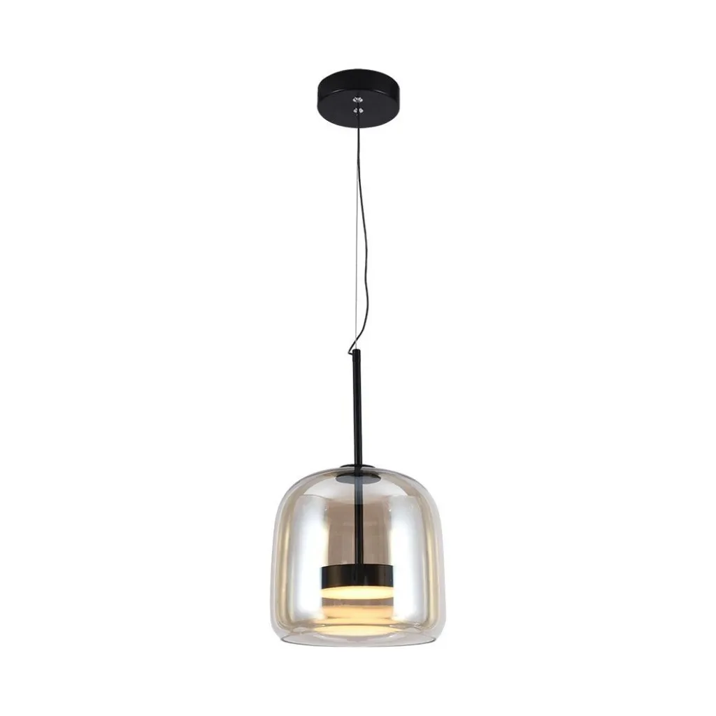 V-TAC Lampada LED a Sospensione 6W in Metallo e Vetro Colore Nero con Finiture Ambrate H1440x230mm 3000K IP20 - immagine 1