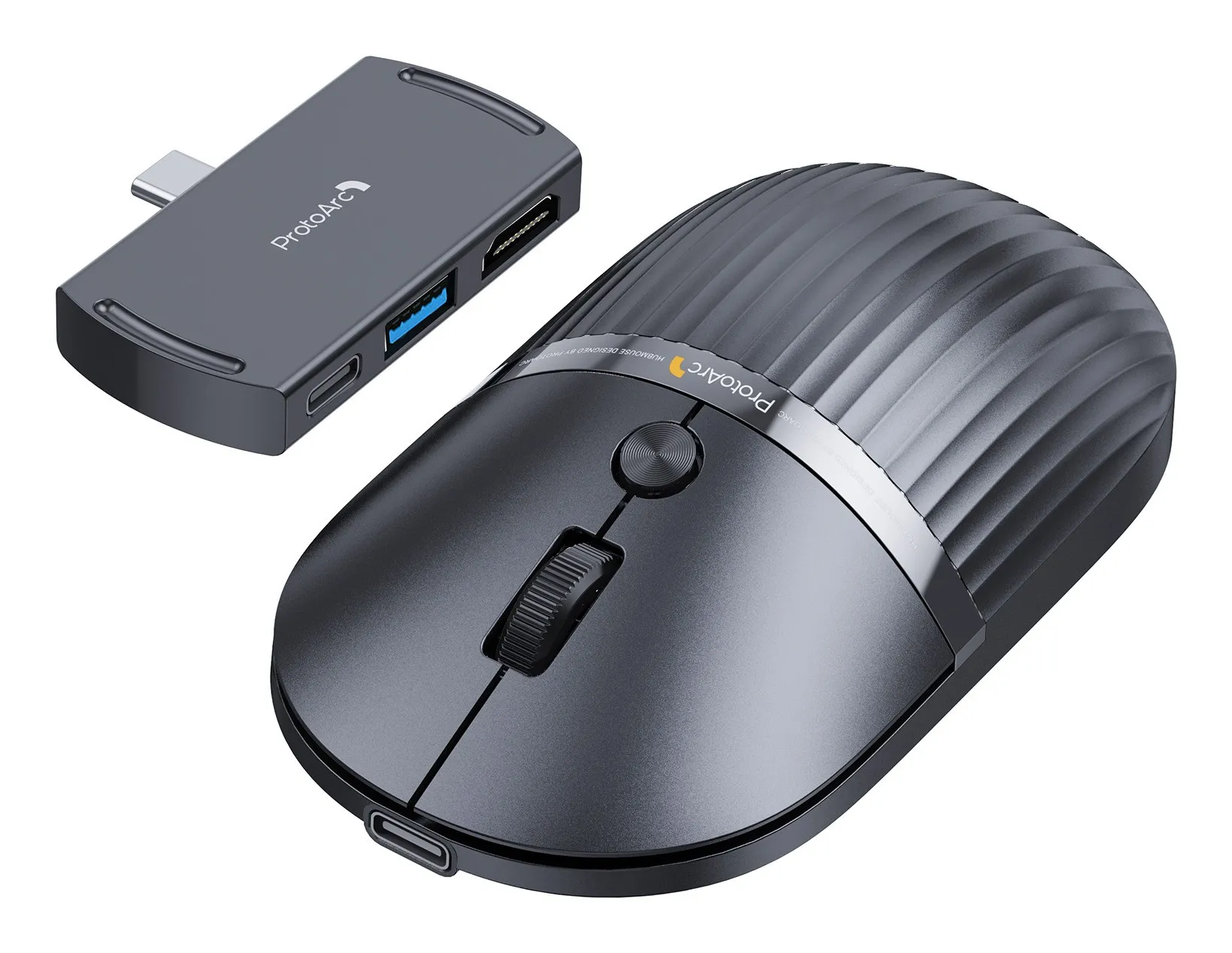 Mouse wireless ProtoArc Hubmouse con hub USB - Bluetooth - 2400 dpi - Hub con 1 porta USB-C 1 porta USB-A 1 porta HDMI - Colore nero - immagine 1